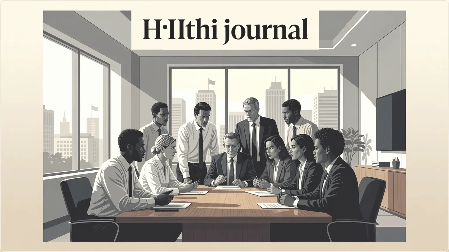 Diverse professionals animatedly discussing in a bright office meeting