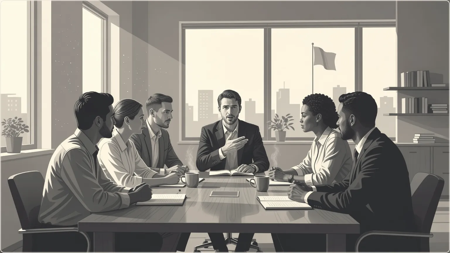 Colleagues in a meeting around a conference table