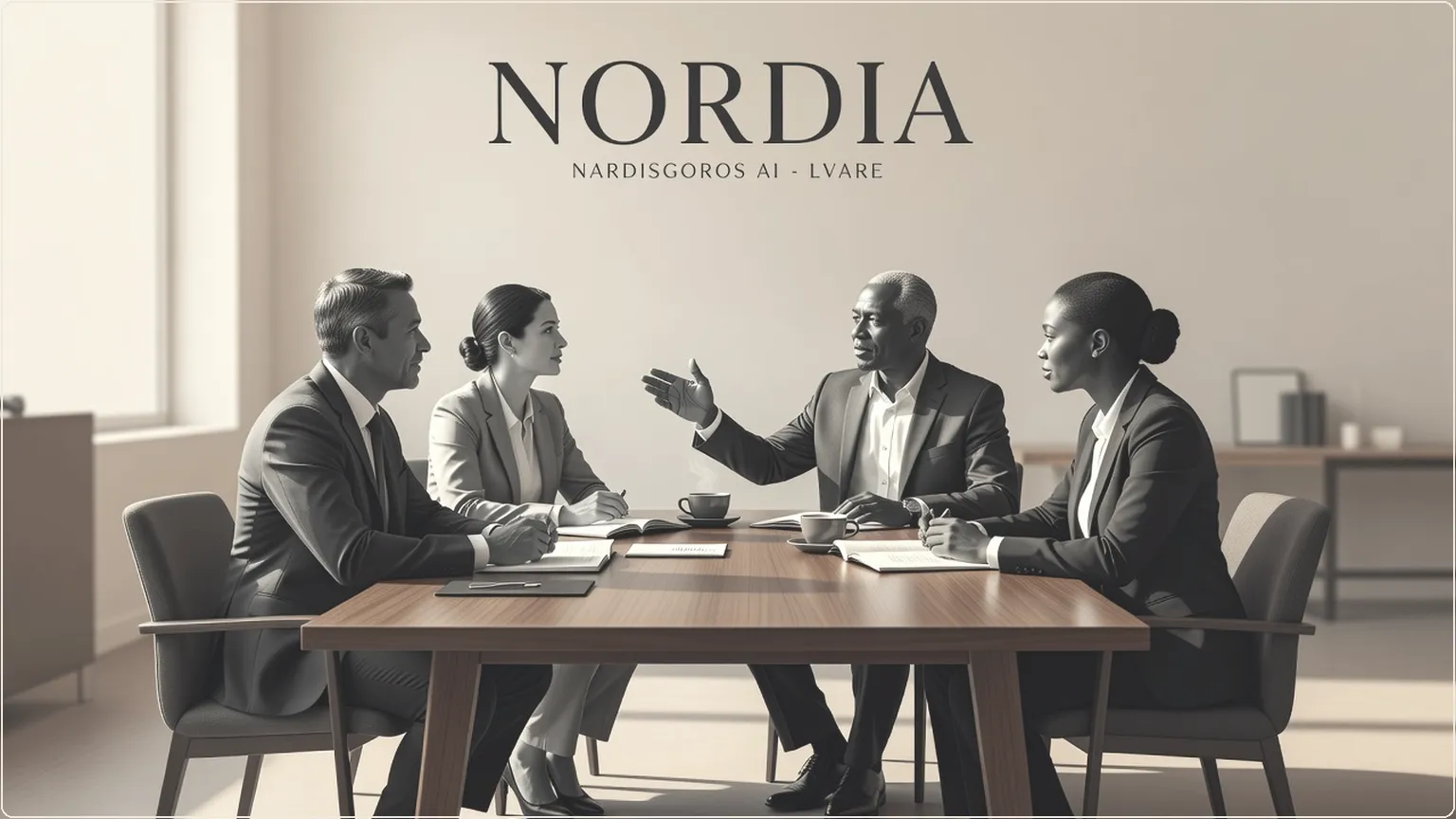 Colleagues discussing ideas around an office meeting table