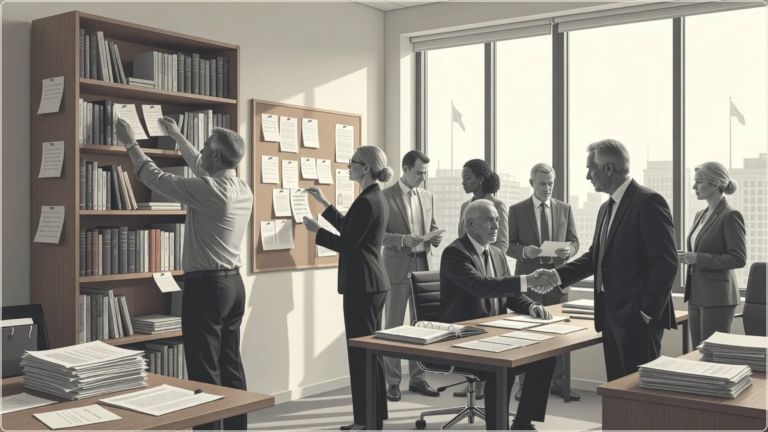 Office team discovering meeting notes integrated throughout their workspace