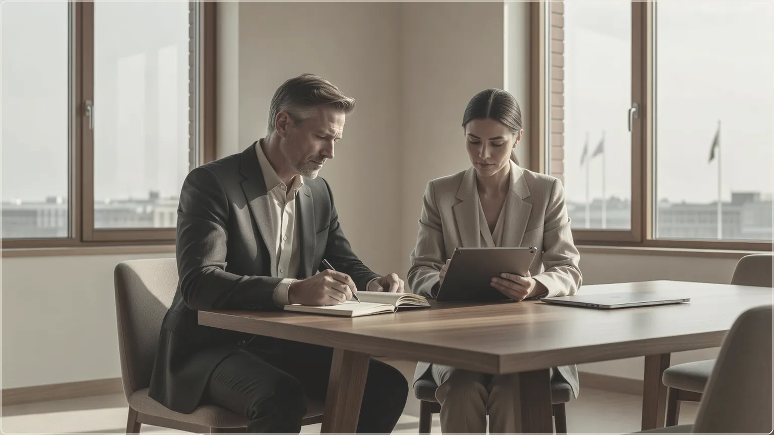 Colleagues taking notes privately during an office meeting