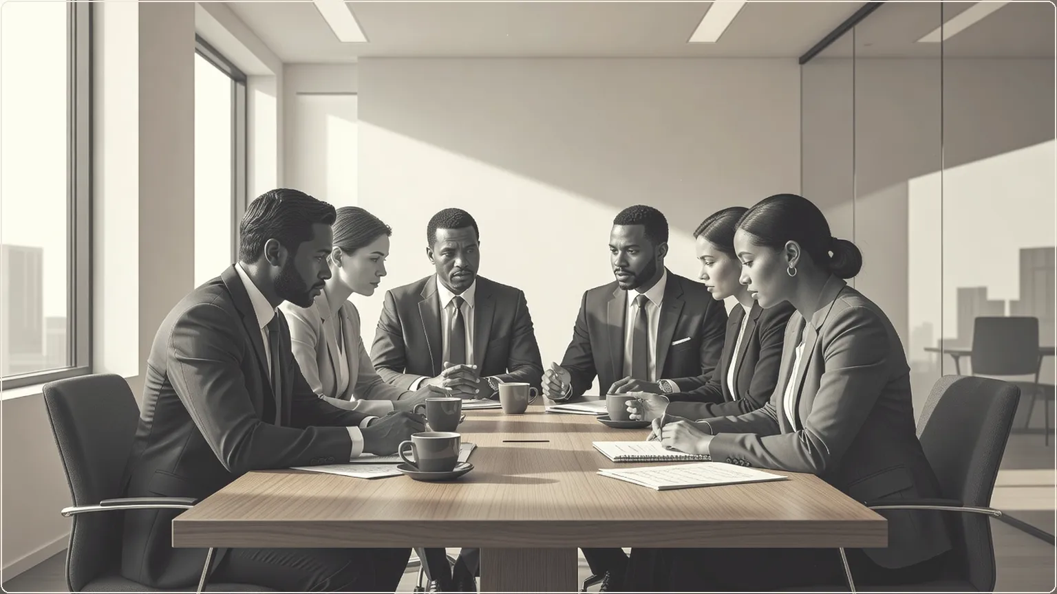 Colleagues in a meeting around a conference table